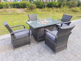 Fimous Rattan Garden Furniture Gas Fire Pit Rectangle Dining Table Gas Heater And Dining Chairs 4 Seater