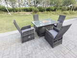 Fimous Rattan Outdoor Garden Furniture Gas Fire Pit Dining Table Gas Heater Burner Reclining Table And Chair Sets 4 Seater Plus Rectangular Table