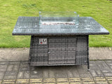 Fimous Outdoor PE Dark Mixed Grey Rattan Propane Butane Gas Fire Pit Dining Rectangular Oblong Table Gas Heater Burner Garden Furniture Accessory
