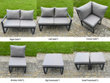 Fimous L-shaped Garden Furniture Set 10-Seater Aluminium Outdoor Dining Set with Adjustable Rising Lifting Dining Table 3 Footstools Dark Grey