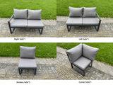 Fimous 9 Pieces Aluminium Garden Furniture Set with Cushions, Patio Furniture Set with Adjustable Rising Lifting Dining Table Dark Grey