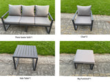 Fimous 6-Piece Aluminium Garden Furniture Sets 6 Seater Outdoor Sofa Set with Adjustable Rising Lifting Dining Table 2 Chairs Big Footstool Side Table