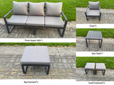 Fimous Aluminium Garden Furniture Sets 9 Seater Outdoor Sofa Set with Adjustable Rising Lifting Dining Table 2 Chairs 4 Footstools Side Table