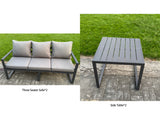 Fimous 5 Pieces Garden Furniture Set Aluminium Adjustable Rising Lifting Dining Table and Sofa Set with 2 Side Tables Dark Grey