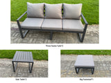 Fimous 6 Pieces Garden Furniture Set Aluminium Adjustable Rising Lifting Dining Table and Sofa Set with 2 Side Tables Big Footstool Dark Grey
