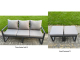 Fimous 5 Pieces Garden Furniture Set Aluminium Adjustable Rising Lifting Dining Table and Sofa Set with 2 Small Footstools Dark Grey