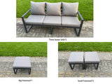 Fimous 6 Pieces Garden Furniture Set Aluminium Adjustable Rising Lifting Dining Table and Sofa Set with 3 Footstools Dark Grey