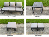 Fimous 8 Pieces Garden Furniture Set Aluminium Adjustable Rising Lifting Dining Table and Sofa Set with 2 Side Tables 3 Footstools Dark Grey