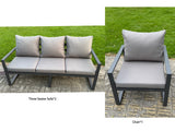 Fimous Aluminium Garden Furniture Sets,7 Seater Outdoor Sofa Dining Set with Adjustable Rising Lifting Dining Table Cushions for Yard,Poolside, Patio, Dark Grey