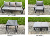 Fimous Aluminium Garden Furniture Sets,9 Seater Outdoor Sofa Dining Set with Adjustable Rising Lifting Dining Table 2 Side Tables 2 Small Footstools for Yard,Poolside, Patio, Dark Grey