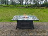 Fimous Outdoor Rattan Garden Corner Furniture Gas Fire Pit Dining Table Gas Heater Sets 8 Seater Lounge Chairs Side Table Dark Grey
