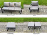 Fimous 8 Piece Garden Furniture Set 11-Seater Aluminium Outdoor Dining Set with Adjustable Rising Lifting Dining Table & Cushions 3 Footstools Dark Grey