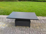 Fimous 8 Pieces Aluminium Garden Furniture Set with Cushions, Patio Furniture Set with Adjustable Rising Lifting Dining Table Big Footstool Dark Grey