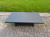 Fimous 8 Pieces Garden Furniture Set Aluminium Adjustable Rising Lifting Dining Table and Sofa Set with 2 Side Tables 3 Footstools Dark Grey