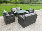 Fimous Outdoor Rattan Garden Furniture Sofa Set Dining Table Reclining Chairs Love Sofa 6 Seater