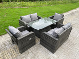 Fimous Outdoor Rattan Garden Furniture Sofa Set Dining Table Height Adjustable Rising Lifting Table Reclining Chairs Love Sofa 6 Seater
