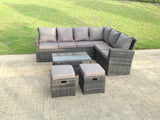 Fimous 8 Seater High Back Rattan Garden Furniture Set Corner Sofa With Oblong Coffee Table Stools