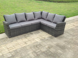 Fimous 7 Seater High Back Rattan Garden Furniture Set Corner Sofa With Oblong Dining Table And Chair Set