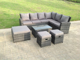 Fimous 9 Seater High Back Rattan Garden Furniture Set Corner Sofa With Oblong Coffee Table And 3 Footstool