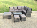 Fimous 9 Seater High Back Rattan Garden Furniture Set Corner Sofa With Oblong Coffee Table And 3 Footstool