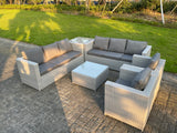 Fimous Light Grey Corner Rattan Garden Outdoor Sofa Set Chairs Sofa Side Table Square Coffee Table 8 Seater