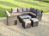 Fimous 9 Seater High Back Rattan Garden Furniture Set Corner Sofa With Oblong Coffee Table Stools With Chair