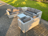 Fimous Light Grey Corner Rattan Garden Outdoor Sofa Set Chairs Sofa Side Table Square Coffee Table 8 Seater