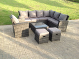 Fimous 9 Seater High Back Rattan Garden Furniture Set Corner Sofa With Square Coffee Table Stools With Chair
