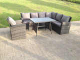 Fimous 7 Seater High Back Rattan Garden Furniture Set Corner Sofa With Oblong Dining Table And Chair Set