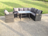 Fimous 7 Seater High Back Rattan Garden Furniture Set Corner Sofa With Oblong Dining Table And Chair Set