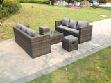Fimous Dark Grey Rattan Garden Outdoor Sofa Set Square Coffee Table Small Footstools 8 Seater