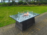 Fimous Dark Grey Mixed Rattan Fire Pit Table Dining Table Gas Heater Burner Garden Furniture Accessory Patio