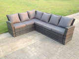 Fimous 6 Seater High Back Rattan Garden Furniture Set Corner Sofa With Black Tempered Glass Dining Table