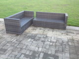 Fimous Dark Grey Mixed Rattan Garden Furniture Corner Sofa Set Oblong Coffee Table Chair Footstools