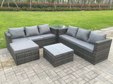 Fimous 7 Seater Dark Mixed Grey Rattan Corner Sofa Outdoor Garden Furniture With 2 Coffee Table Footstool