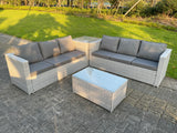 Fimous Light Grey Outdoor Rattan Garden Furniture Set Corner Sofa With 2 Coffee Table