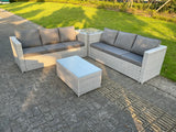 Fimous Light Grey Outdoor Rattan Garden Furniture Set Corner Sofa With 2 Coffee Table