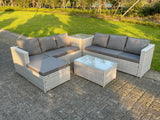 Fimous Light Grey Outdoor Rattan Garden Furniture Set Lounge Sofa Set 2 Coffee Table Big Footstool