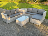 Fimous Light Grey Outdoor Rattan Garden Furniture Set Lounge Sofa Set 2 Coffee Table Big Footstool