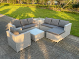 Fimous Light Grey Outdoor Rattan Garden Furniture Set Corner Sofa Set 2 Coffee Table Big Footstool Armchair