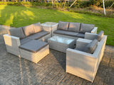 Fimous 9 Seater Light Grey Outdoor PE Rattan Garden Furniture Set Sofa Set Coffee Table Footstool 2 Armchair