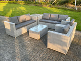 Fimous 6 PC Light Grey Outdoor PE Rattan Garden Furniture Set Wicker Sofa Coffee Table 2 Armchair