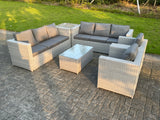 Fimous 6 PC Light Grey Outdoor PE Rattan Garden Furniture Set Wicker Sofa Coffee Table 2 Armchair