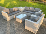 Fimous 6 PC Light Grey Outdoor PE Rattan Garden Furniture Set Wicker Sofa Coffee Table 2 Armchair