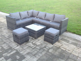 Fimous 8 Seater Rattan Corner Sofa Set With Square Coffee Table Footstools