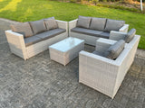 Fimous Light Grey Outdoor PE Rattan Garden Furniture Set Wicker Sofa Set Oblong Coffee Table 2 Armchair