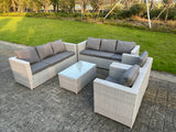 Fimous Light Grey Outdoor PE Rattan Garden Furniture Set Wicker Sofa Set Oblong Coffee Table 2 Armchair