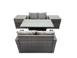 Fimous 4 seater Patio Height Adjustable Rising Lifting Table Sofa Sets Rattan Garden Furniture Dining Set with 2 Side Table Dark Grey Mixed