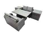 Fimous 4 seater Patio Height Adjustable Rising Lifting Table Sofa Sets Rattan Garden Furniture Dining Set with 2 Side Table Dark Grey Mixed