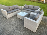Fimous 8 Seater Light Grey Outdoor PE Rattan Garden Furniture Set Wicker Sofa Set Square Coffee Table 2 Armchair